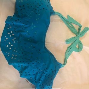 NWT- Plus Turquoise Flounce Halter Bikini Top